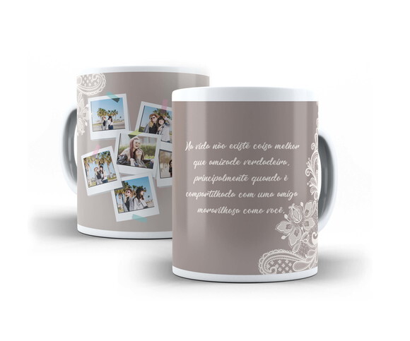 Caneca Personalizada Amizade Mosaico 6 Fotos + Caixinha