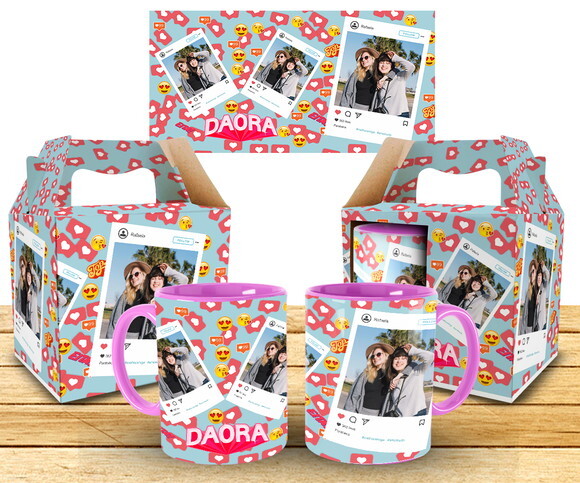 Caneca Personalizada Amizade Mosaico Instagram 3 Fotos + Cx