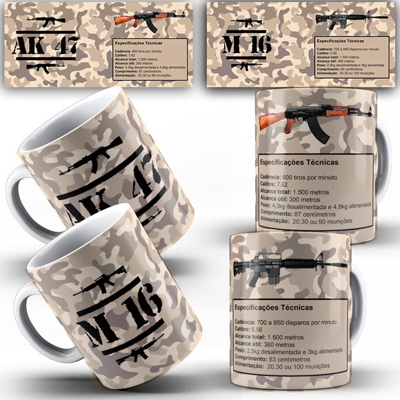 Caneca Personalizada Arma Ak47 E M16 !!! 2 Unidades