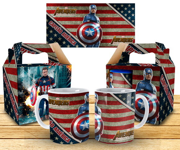 Caneca Personalizada Capitão América + Caixinha #1