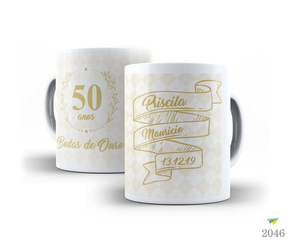Caneca Personalizada Casamento Bodas De Ouro 50 Anos 2 unid