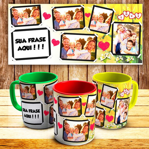 Caneca Personalizada com 5 fotos, frases + KIT#1