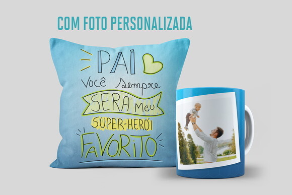 Caneca Personalizada e Almofada Dia dos Pais com 1 foto