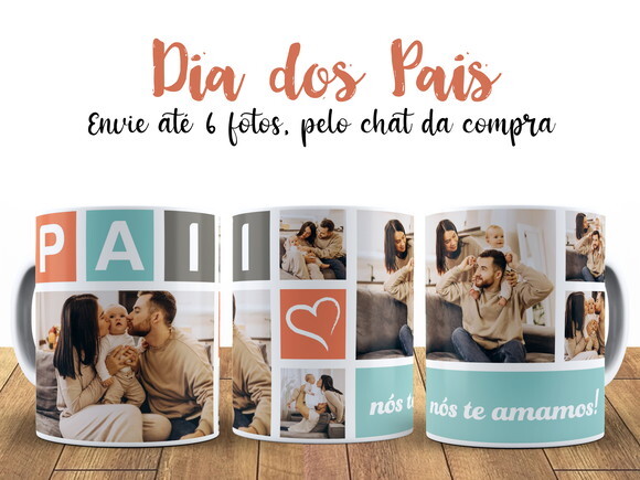 Caneca Personalizada e Almofada Dia dos Pais com 6 fotos