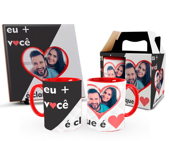 Caneca Personalizada E Azulejo Eu + Você É Amor + Caixinha!!