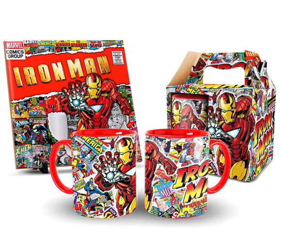 Caneca Personalizada E Azulejo Marvel Homem de Ferro + Caixa