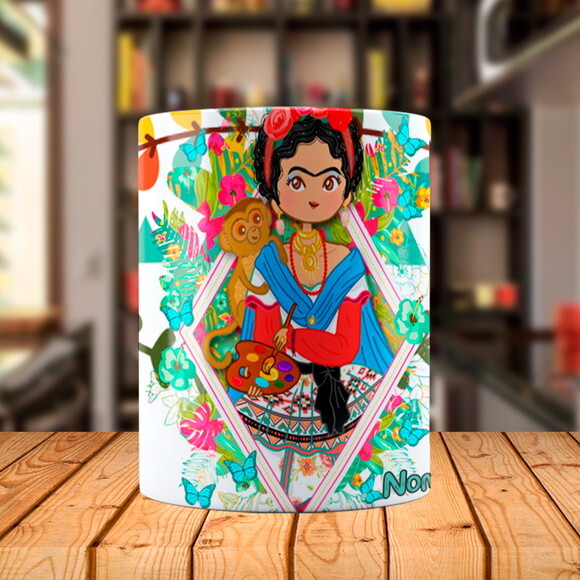 Caneca Personalizada Frida Kahlo Autoretrato com Nome