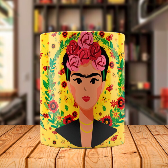 Caneca Personalizada Frida Kahlo Pintura artística com Nome