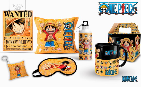 Caneca Personalizada+ Kit One Piece Luffy com Nome