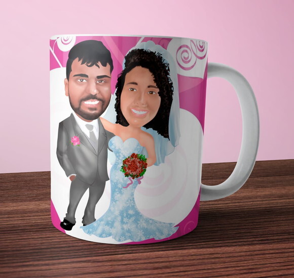 Caneca Porcelana Personalizada Caricatura Casamento!!!!