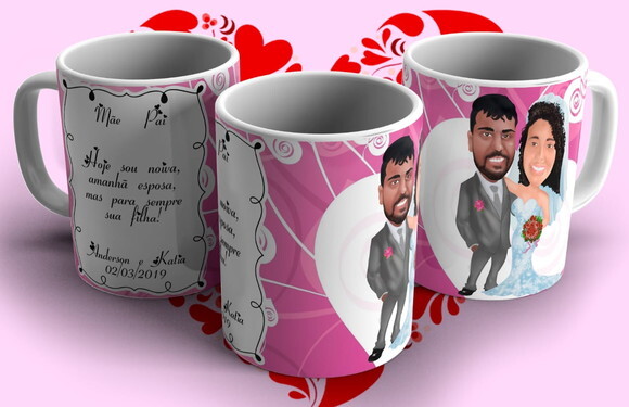 Caneca Porcelana Personalizada Caricatura Casamento!!!!