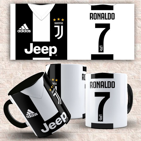 Caneca porcelana personalizada Cr7 Ronaldo Juventus + KIT #1