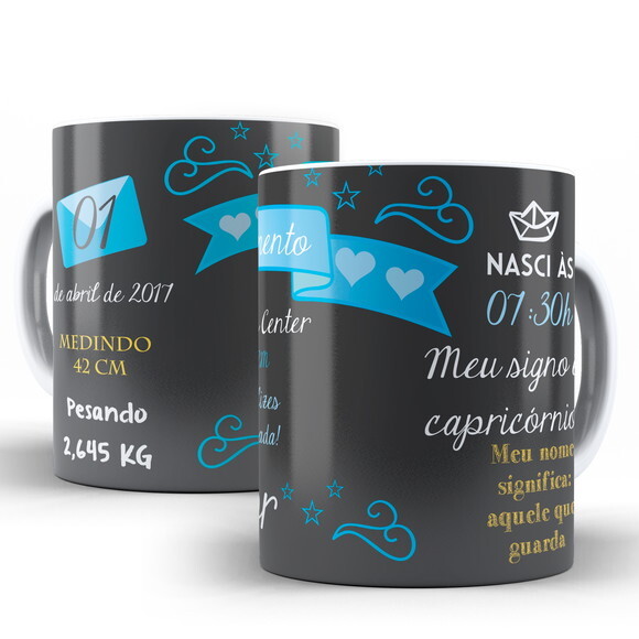 Caneca Porcelana Personalizada Meu Nascimento + Cx #1