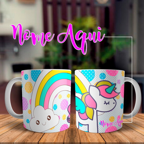 Caneca Porcelana Unicórnio com Nome Personalizado