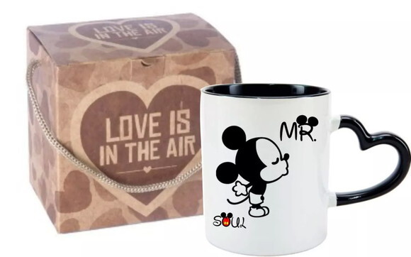 Caneca preta personalizada com Alça De Coração+Caixa
