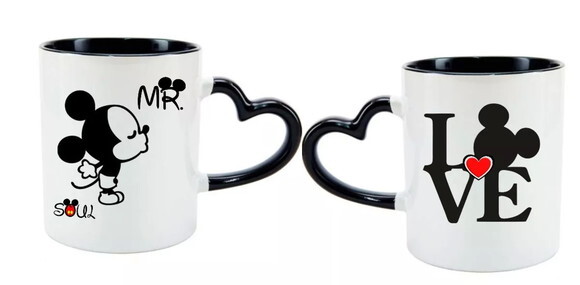 Caneca preta personalizada com Alça De Coração+Caixa