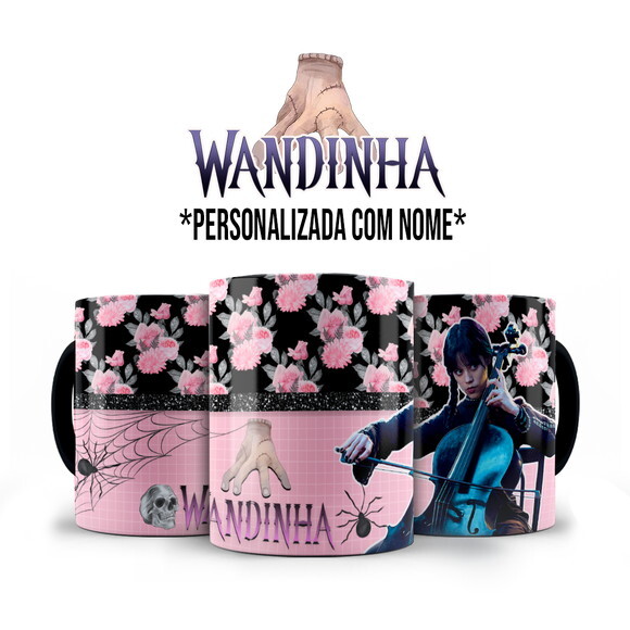 Caneca Preto Série Wandinha com Nome Personalizado