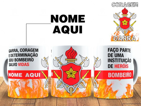 Caneca Profissão Bombeiro com Nome Personalizado