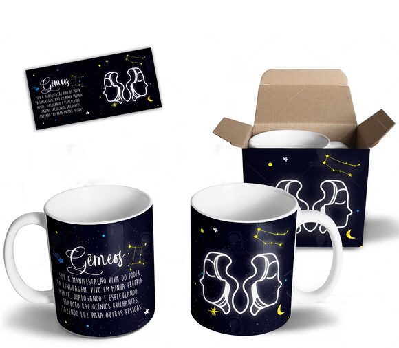 Caneca Signo Gêmeos Personalizada Com Nome + Caixa