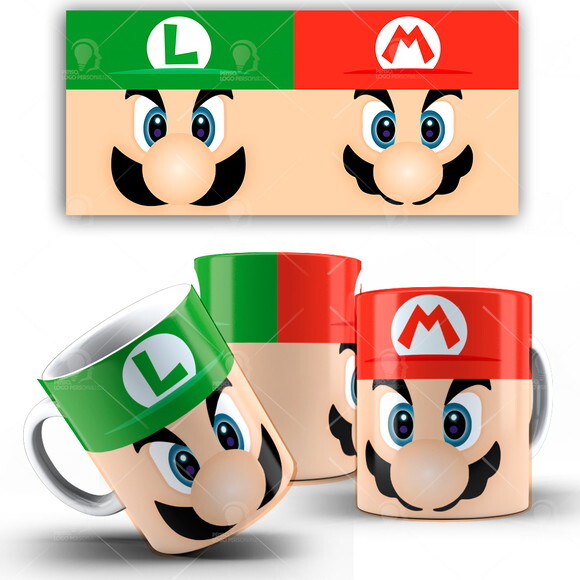 Caneca Super Mario brós e Luigi Game + Caixinha presente