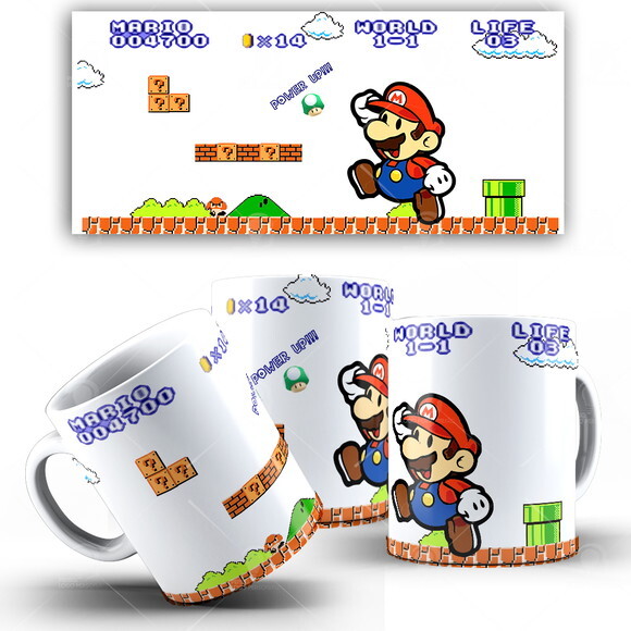 Caneca Super Mário brós Game Nintendo + Caixinha presente