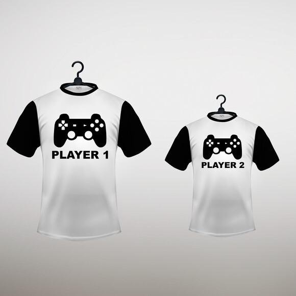 Kit 2 Camisetas Pai E Filho Play 1 e Play 2 - Mod 008