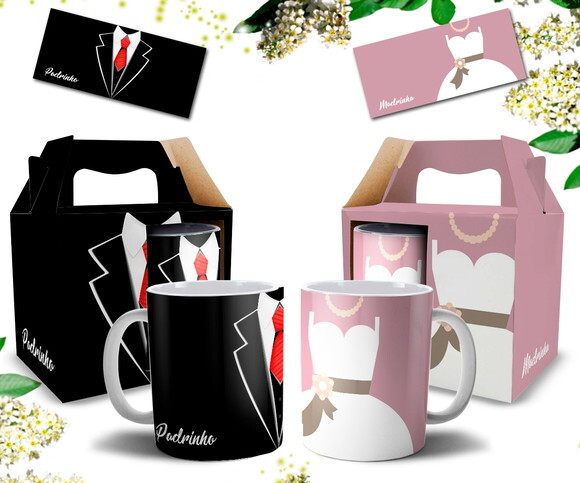 Kit 2 Canecas - Padrinho e Madrinha Casamento - Mod 003