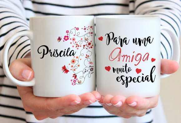 Kit 2 Canecas - Melhor Amiga Especial Amizade com Nome
