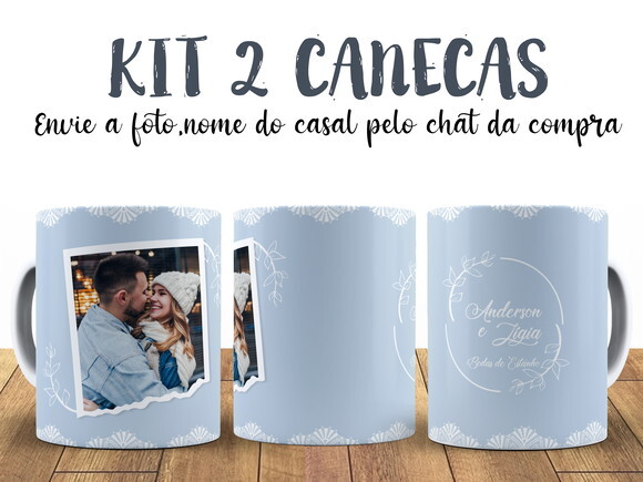 Kit 2 Canecas Bodas de Estanho 10 anos com Foto + Caixinha