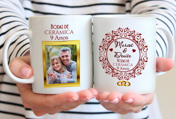 Kit 2 Canecas Bodas de Cerâmica com Foto + Caixinha