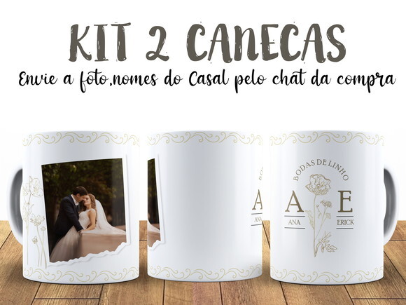 Kit 2 Canecas Bodas de Linho 13 anos com Foto + Caixinha