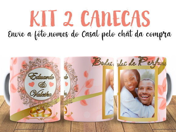 Kit 2 Canecas Bodas de Perfume 6 anos com Foto + Caixinha