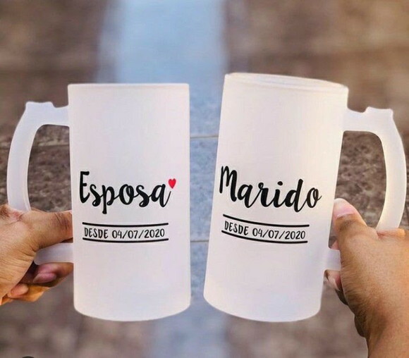 Kit 2 Canecas de Chopp Vidro Marido e Esposa Casamento