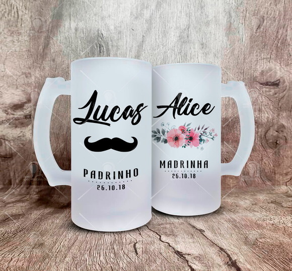Kit 2 Canecas de Chopp Vidro Padrinho e Madrinha Casamento