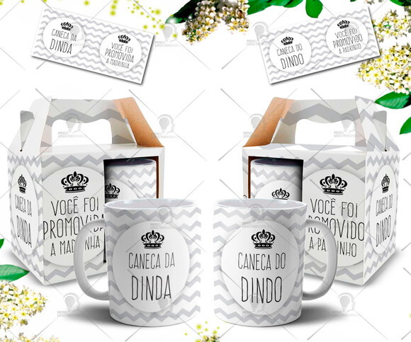 Kit 2 Canecas Dindo e Dinda Batizado - Mod 001