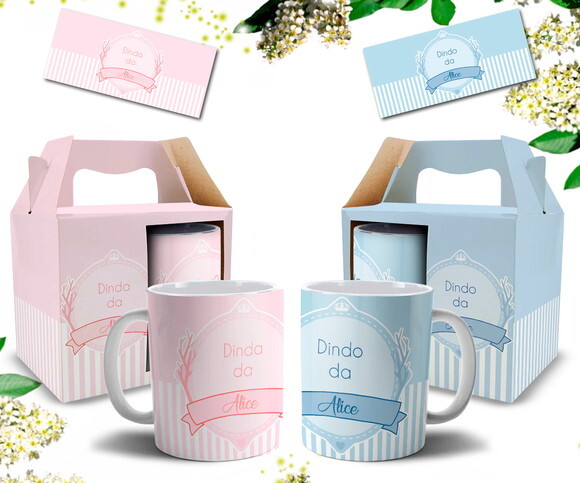 Kit 2 Canecas Dindo e Dinda Batizado - Mod 003