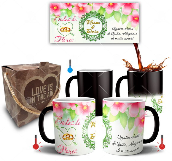 Kit 2 Canecas Mágica Bodas de Flores + Caixinha