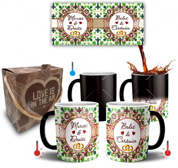 Kit 2 Canecas Mágica Bodas de Cerâmica + Caixinha