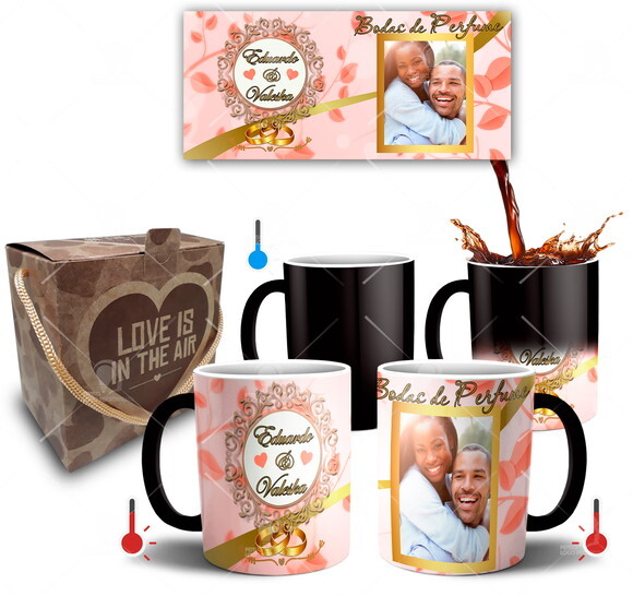 Kit 2 Canecas Mágica Bodas de Perfume com Foto + Caixinha