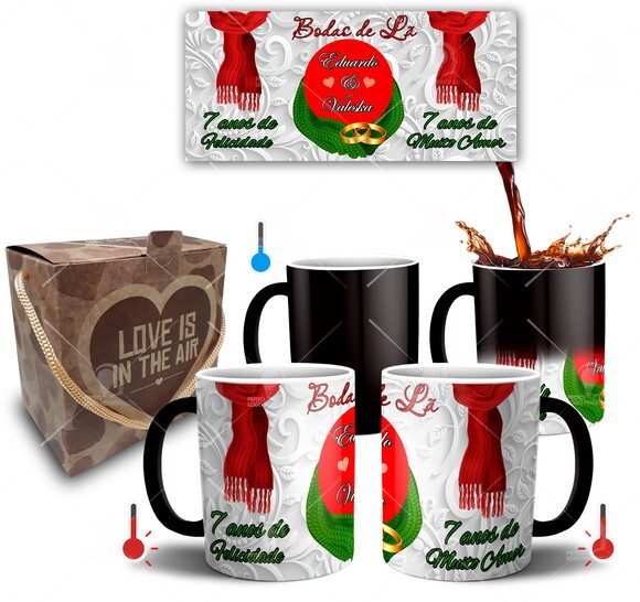 Kit 2 Canecas Mágicas Bodas de Lã + Caixinha