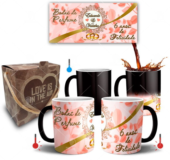 Kit 2 Canecas Mágicas Bodas de Perfume + Caixinha