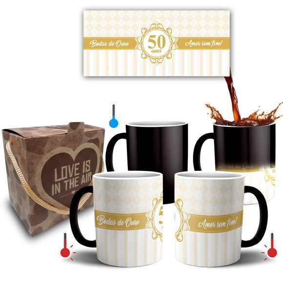 Kit 2 Canecas Mágicas Casamento Bodas De Ouro 50 Anos