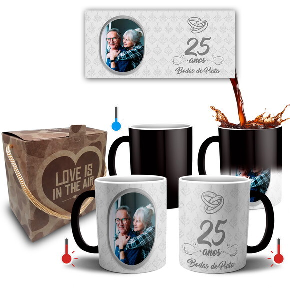 Kit 2 Canecas Mágicas Casamento Bodas De Prata 25 Anos