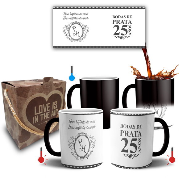 Kit 2 Canecas Mágicas Casamento Bodas De Prata 25 Anos