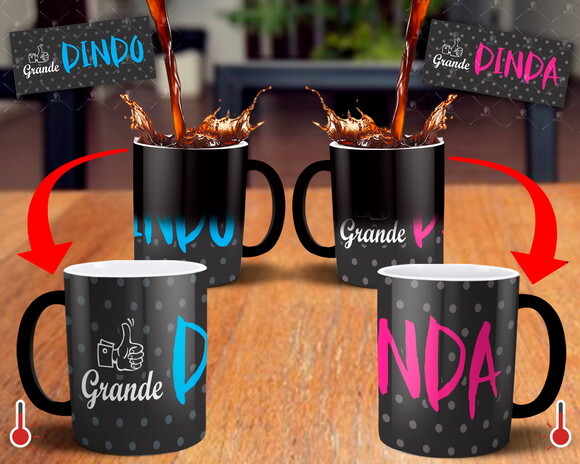 Kit 2 Canecas Mágicas Dindo e Dinda Batizado - Mod 002