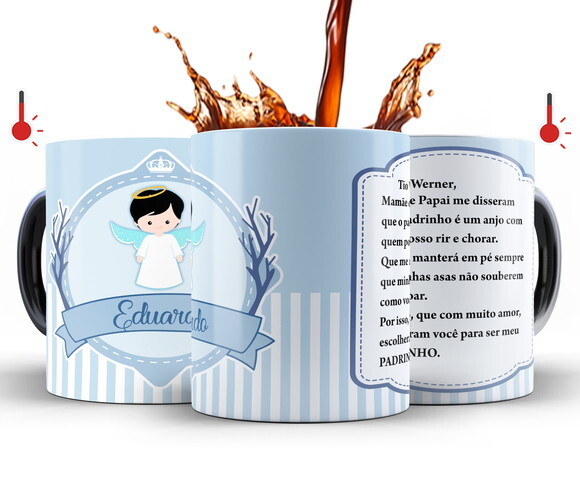 Kit 2 Canecas Mágicas Dindo e Dinda Batizado - Mod 003