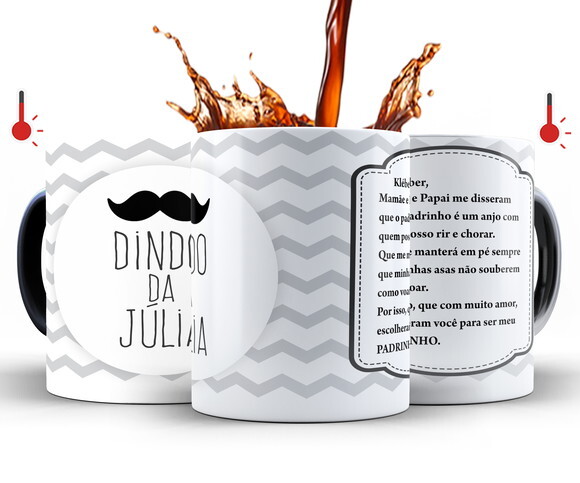 Kit 2 Canecas Mágicas Dindo e Dinda Batizado - Mod 004