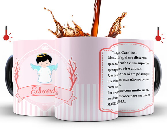 Kit 2 Canecas Mágicas Dindo e Dinda Batizado - Mod 003