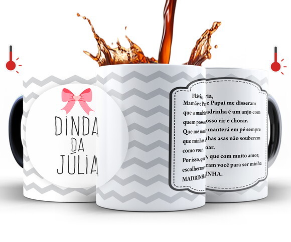 Kit 2 Canecas Mágicas Dindo e Dinda Batizado - Mod 004