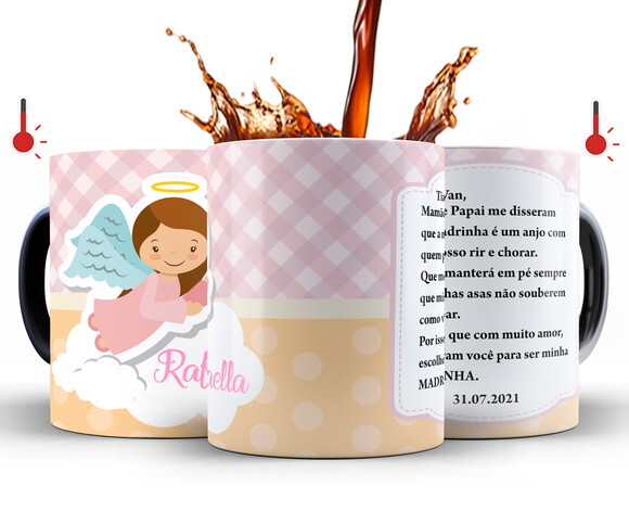 Kit 2 Canecas Mágicas Dindo e Dinda Batizado - Mod 005